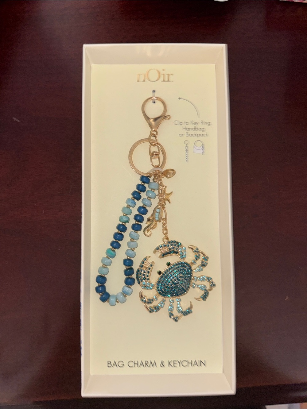 nOir Jewelry Gold-Tone Crab Bag Charm with Blue & Turquoise Crystals